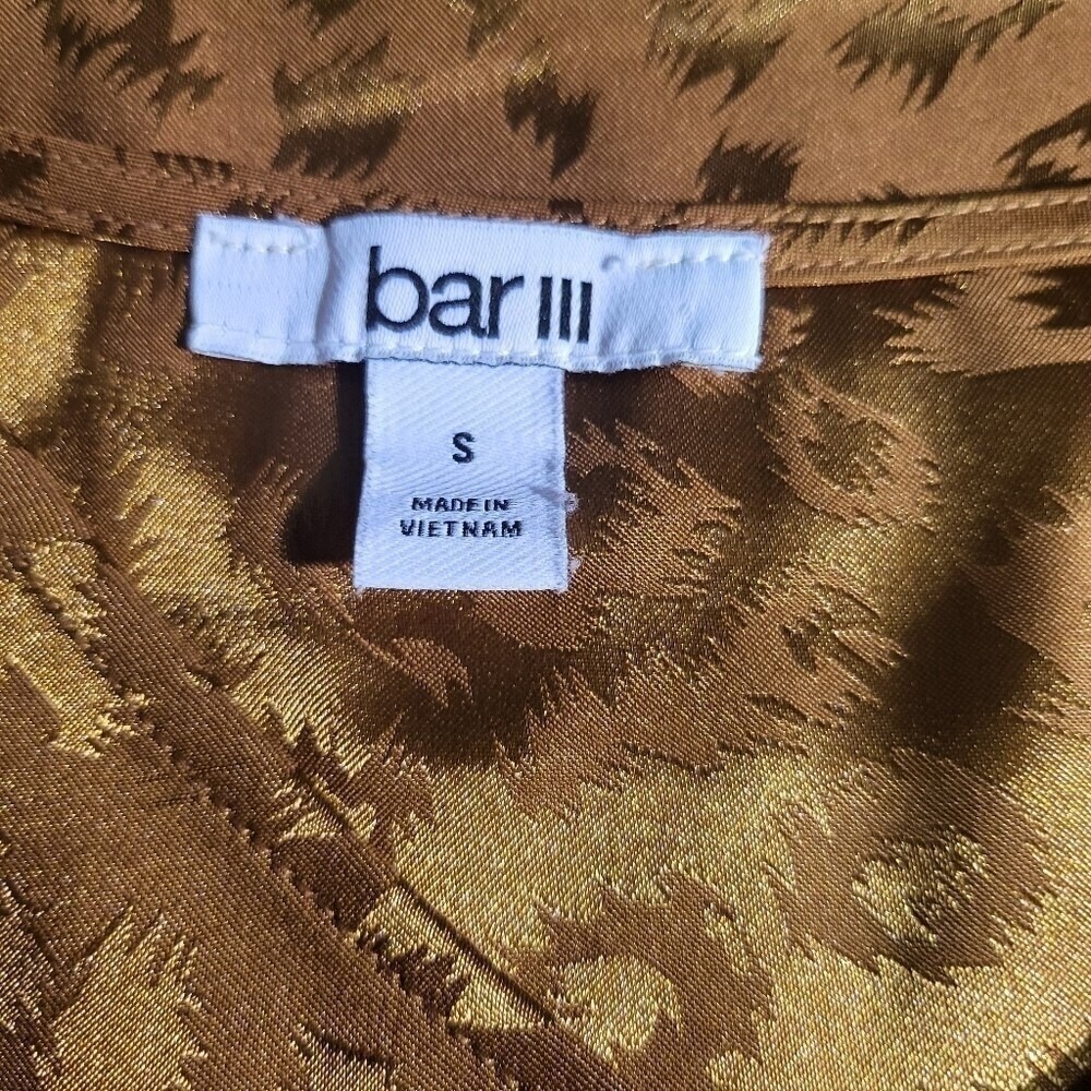 BarIII Leopard Print Party Top Blouse Long Sleeve Ruffle Cuff V Neck Size S - Picture 4 of 7